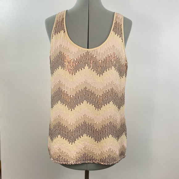 Fossil Medium Sequin Tank Rose Gold Copper Blush Champagne Ombre Chevron Cami - Picture 3 of 14